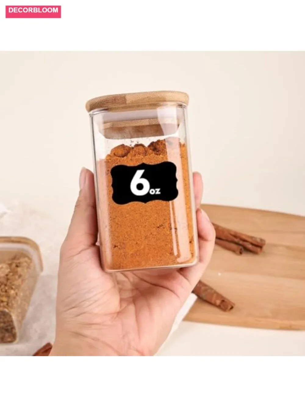 12-Pack 6oz Square Glass Spice Jars with Bamboo Lids and Labels